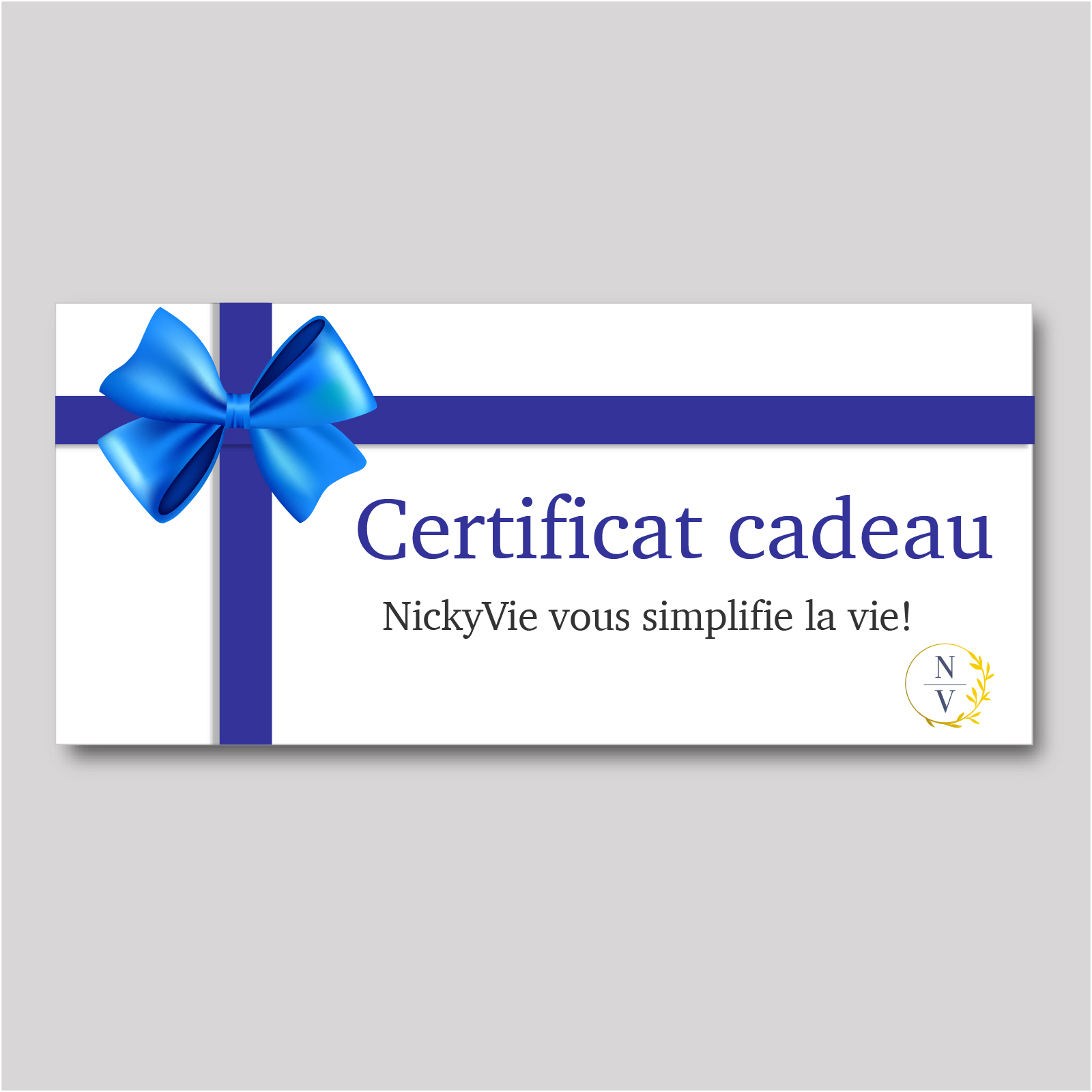 Certificat cadeau pour des services de magasinage personnalisé et conciergerie à domicile